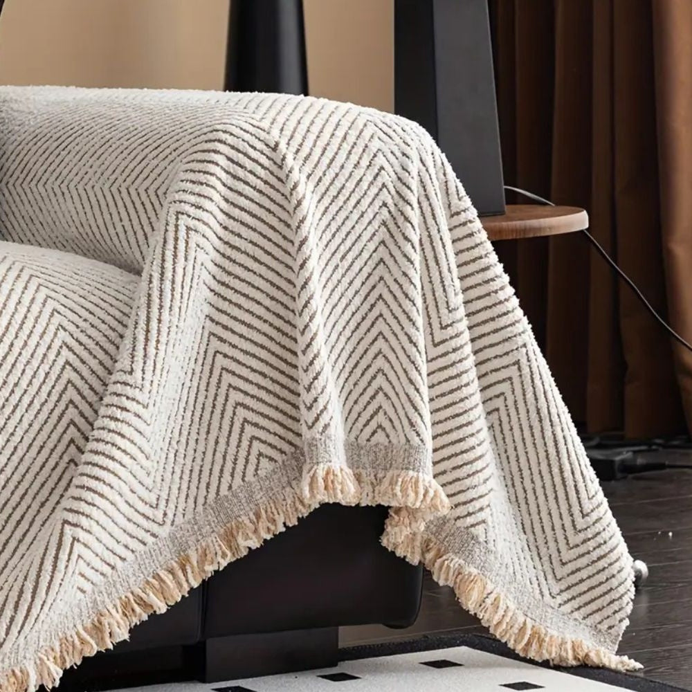 Microfiber Sofa Cover with Herringbone Weave and Non-Slip Backing