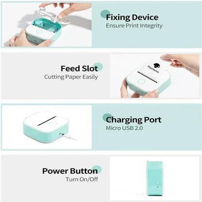 Portable Mini Printer with Bluetooth and Inkless Thermal Printing