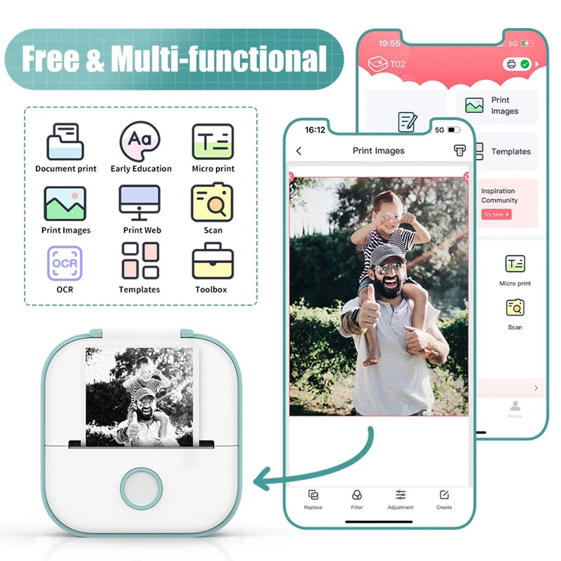 Portable Mini Printer with Bluetooth and Inkless Thermal Printing