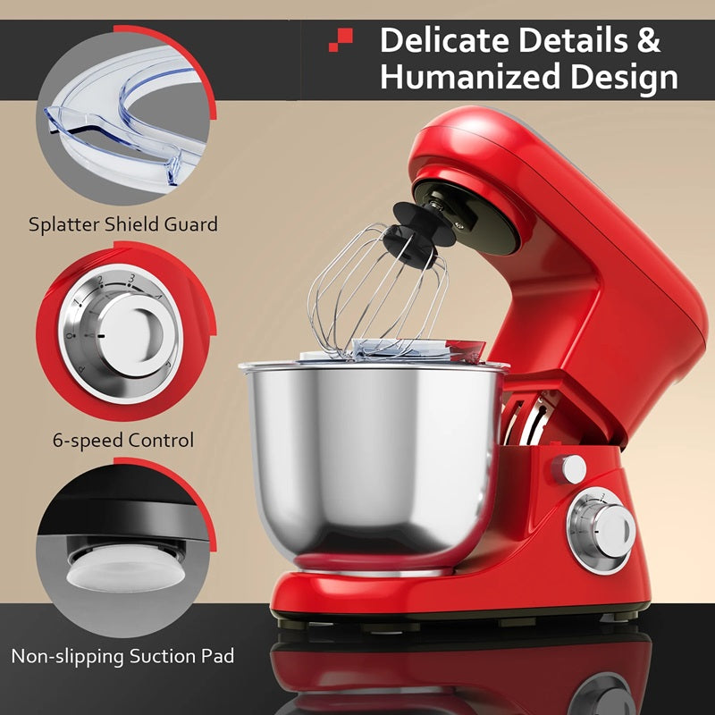 Powerful 6-Speed Stand Mixer with 5.3Qt Stainless Steel Bowl and Versatile Attachments