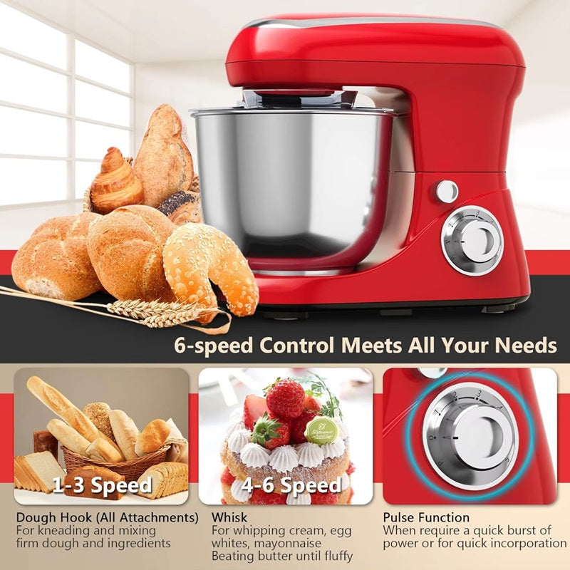 Powerful 6-Speed Stand Mixer with 5.3Qt Stainless Steel Bowl and Versatile Attachments