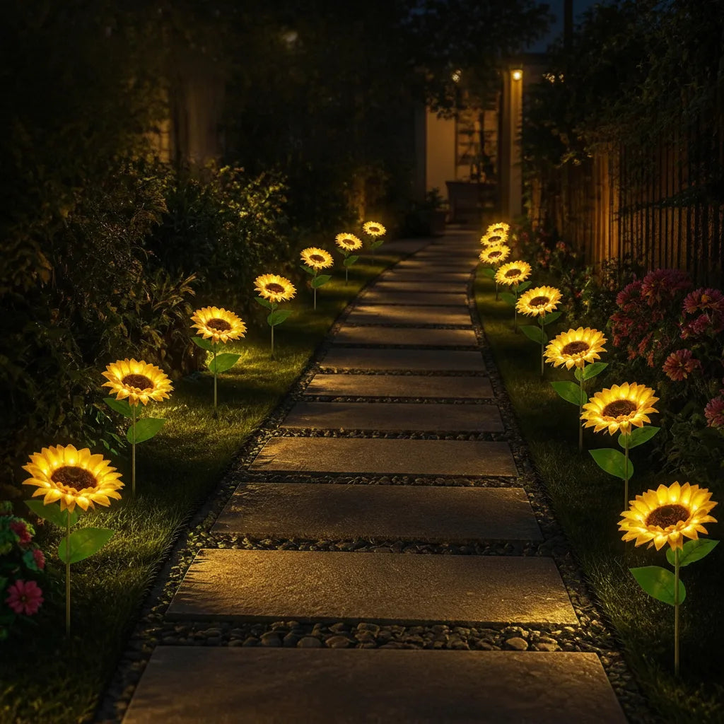 Solarleuchte Sonnenblume mit warmweißem Licht für den Garten -    Zorenza