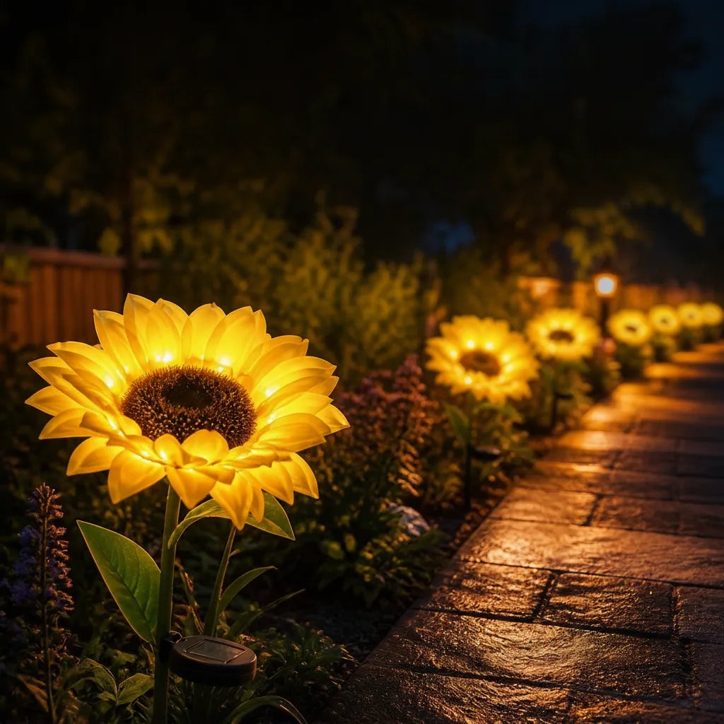 Solarleuchte Sonnenblume mit warmweißem Licht für den Garten -    Zorenza