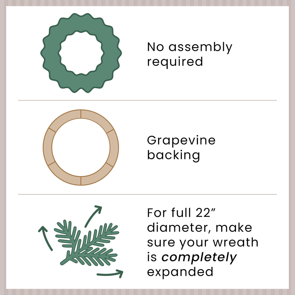 Evergreen Christmas Wreath with Shatterproof Gold Ornaments and Grapevine Back 22 Inch