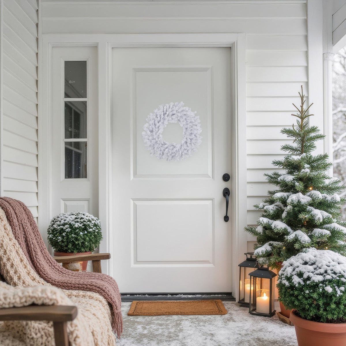 Petite White Holiday Wreath with Bendable Branches 20 Inch Unlit
