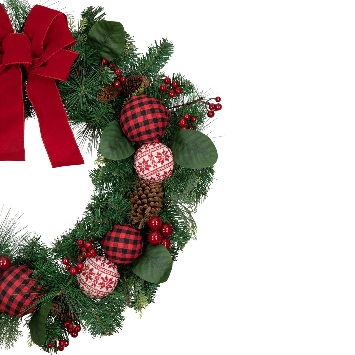 Snowflake Sweater Ornament Christmas Wreath with Red Bow 30 Inch
