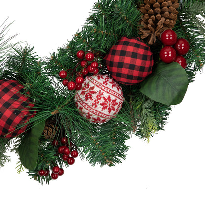 Snowflake Sweater Ornament Christmas Wreath with Red Bow 30 Inch