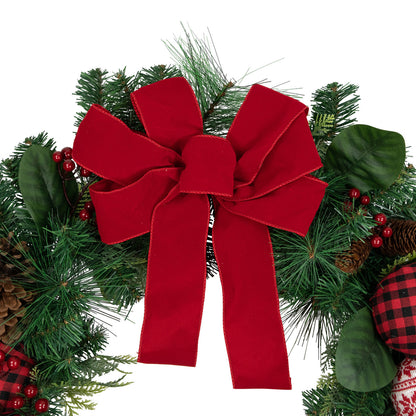 Snowflake Sweater Ornament Christmas Wreath with Red Bow 30 Inch