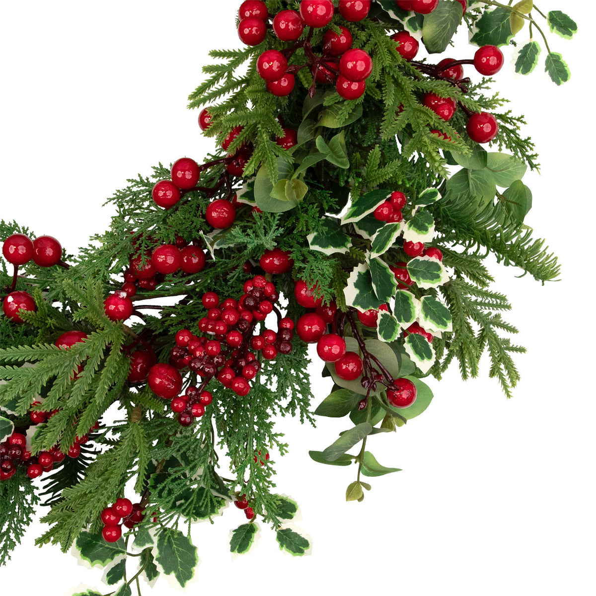 Woodland Greenery Christmas Wreath with Cedar Holly and Berries 30 Inch