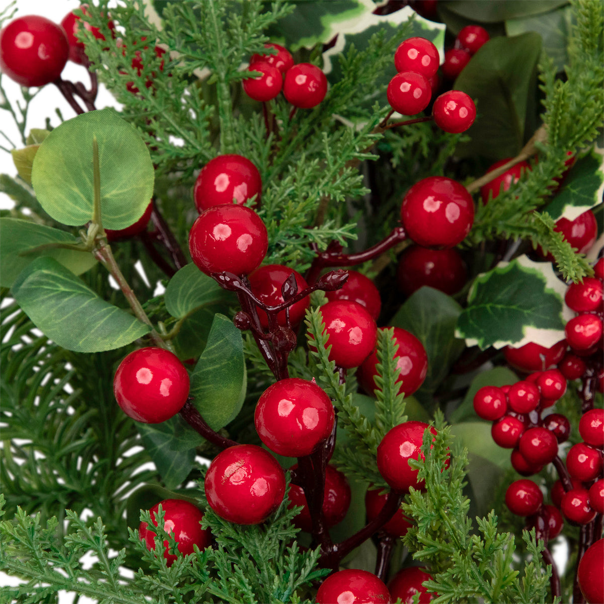 Woodland Greenery Christmas Wreath with Cedar Holly and Berries 30 Inch