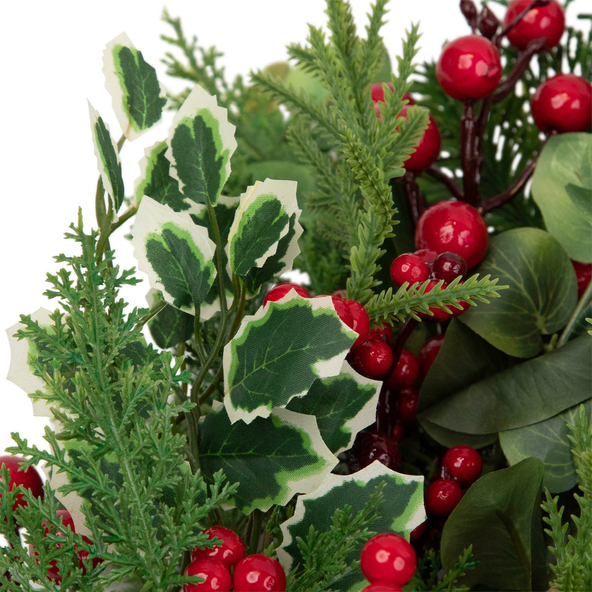 Woodland Greenery Christmas Wreath with Cedar Holly and Berries 30 Inch