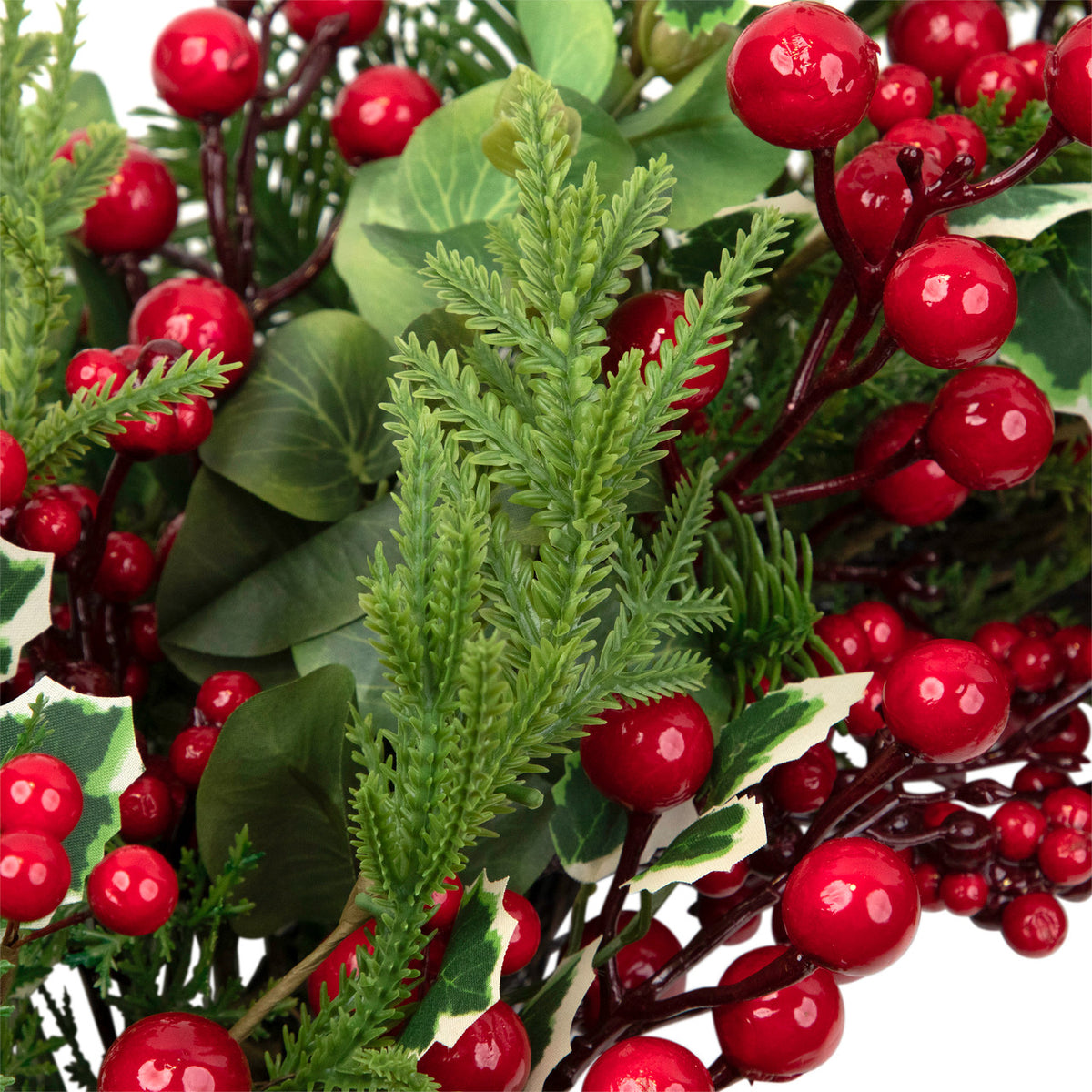 Woodland Greenery Christmas Wreath with Cedar Holly and Berries 30 Inch