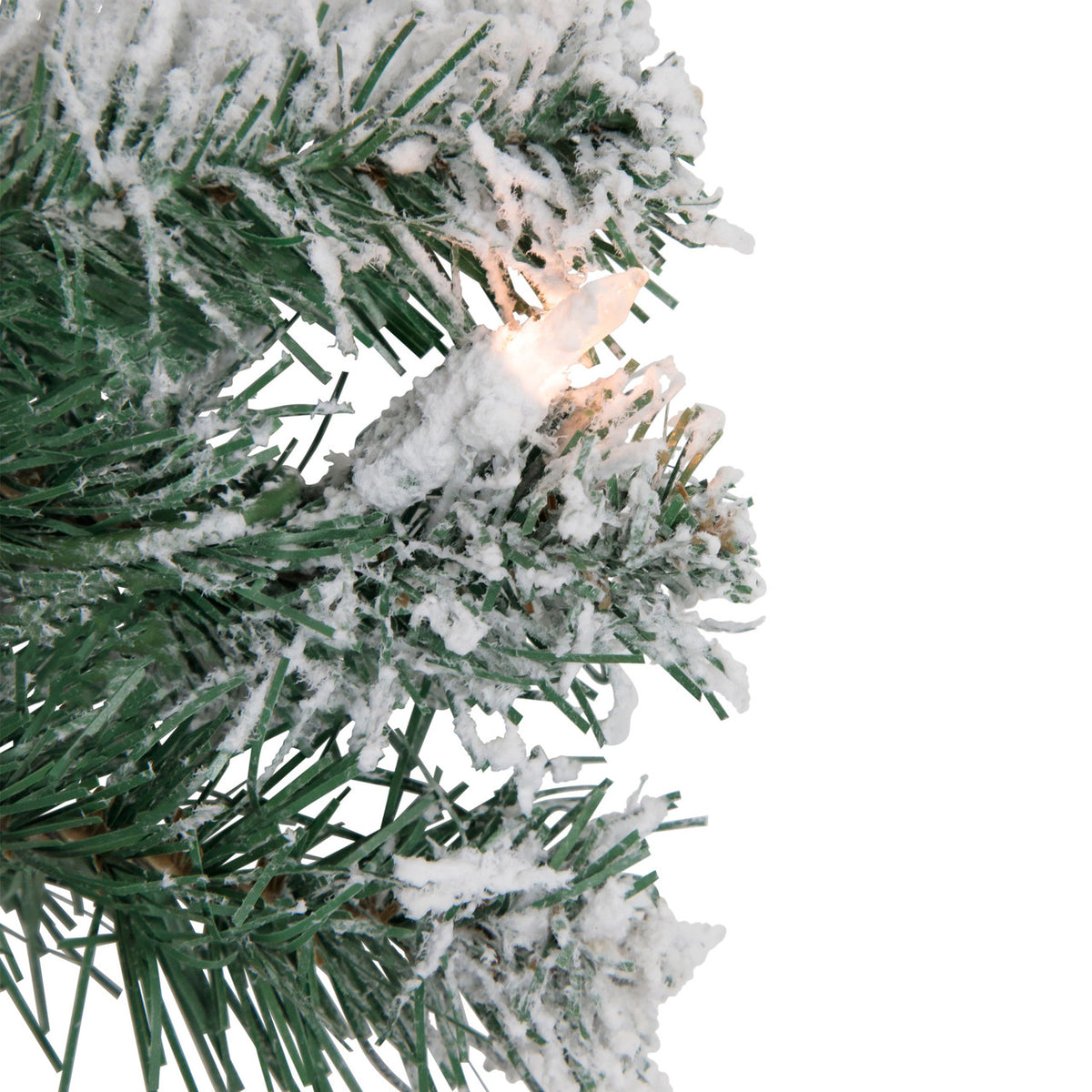 Snow Dusted White Christmas Wreath with 50 Plug In Mini Lights 24 Inch