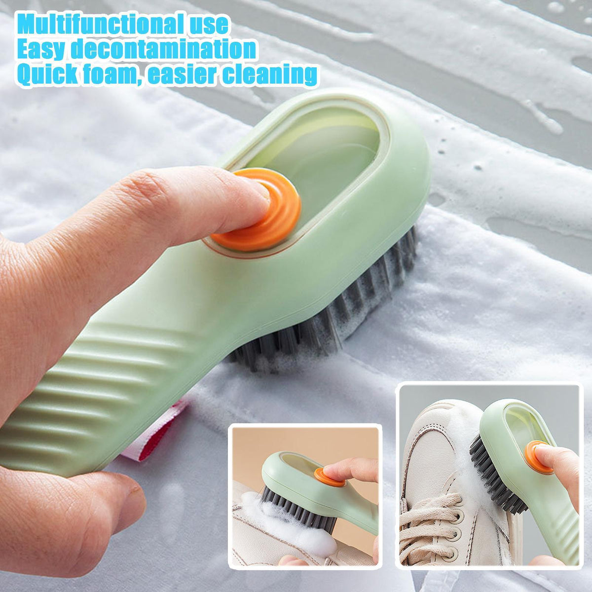 Shoe Cleaning Brush Set of 2 with Refillable Liquid Dispensing Handle and Soft Bristles