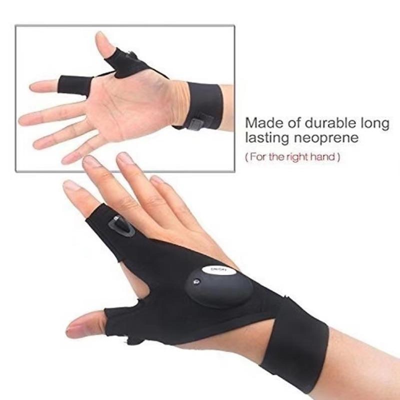LED Flashlight Gloves with Dual Finger Lights and Adjustable Strap for Hands Free Work
