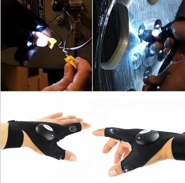 LED Flashlight Gloves with Dual Finger Lights and Adjustable Strap for Hands Free Work