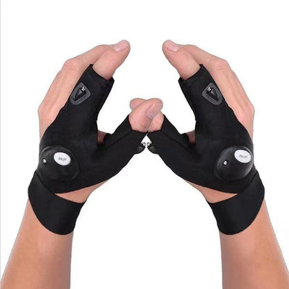 LED Flashlight Gloves with Dual Finger Lights and Adjustable Strap for Hands Free Work