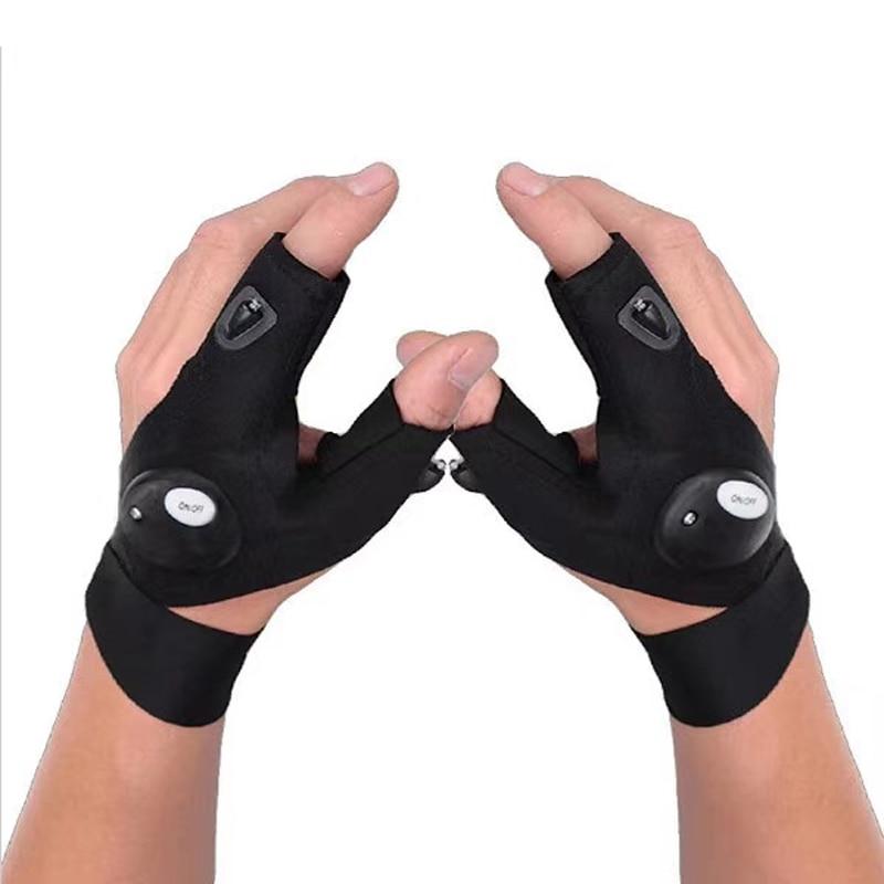 LED Flashlight Gloves with Dual Finger Lights and Adjustable Strap for Hands Free Work