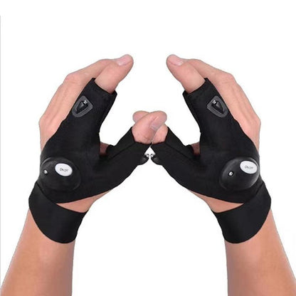 LED Flashlight Gloves with Dual Finger Lights and Adjustable Strap for Hands Free Work