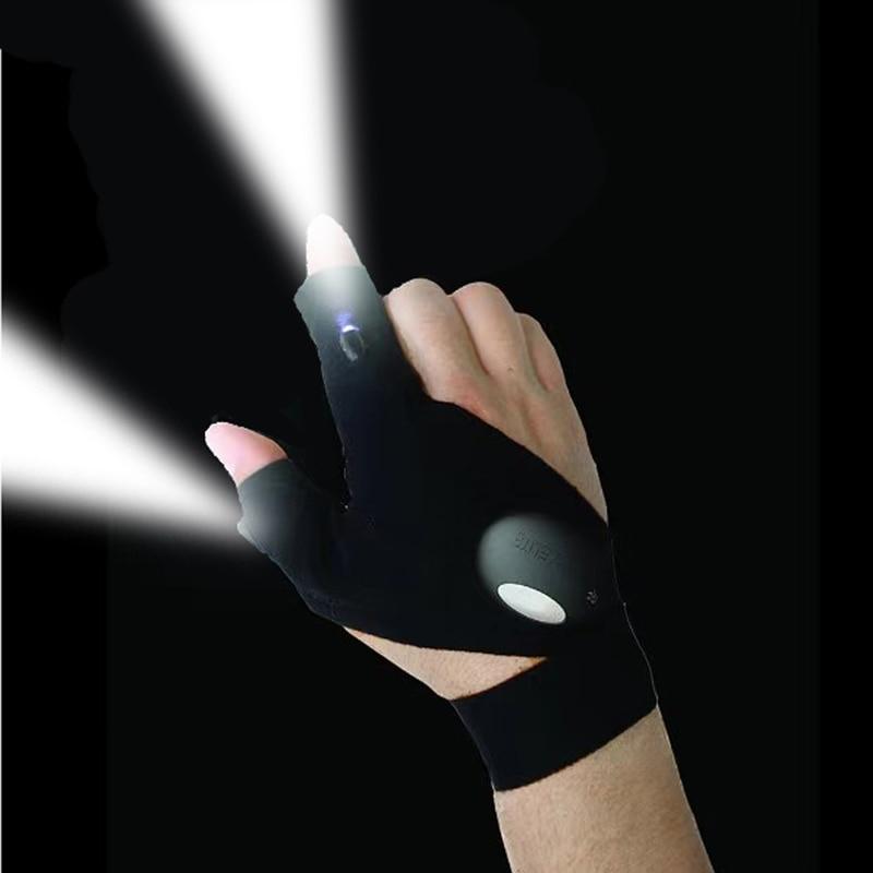 LED Flashlight Gloves with Dual Finger Lights and Adjustable Strap for Hands Free Work