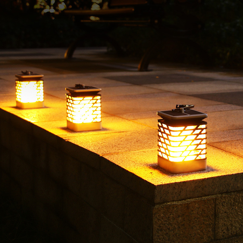 Outdoor Solar Lantern with Automatic Dusk-to-Dawn Sensor and Decorative Grooved Pattern