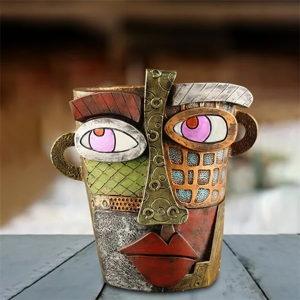Abstract Face Resin Planter with Carry Handles
