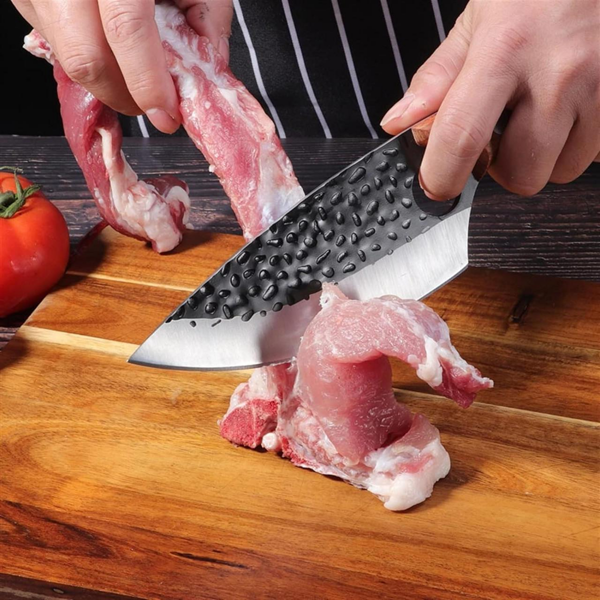 Alloy Kitchen Knife with Cherry Wood Handle and Finger Hole Design