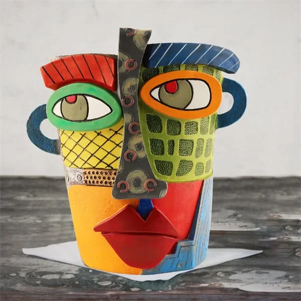 Abstract Face Resin Planter with Carry Handles