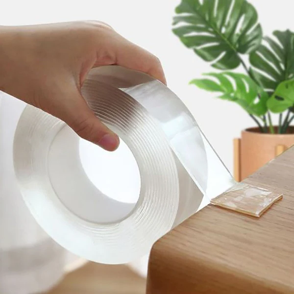 Double Sided Nano Adhesive Tape with Transparent Gel and Reusable Grip for Wall Mounting
