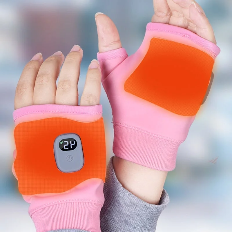Fingerless Heated Gloves with Three Heat Levels and Rechargeable Battery in Pink Or Black