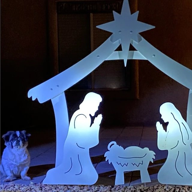 Outdoor Holy Family Nativity Display of Four Thick PVC Pieces with a Stable for Yards and Porches