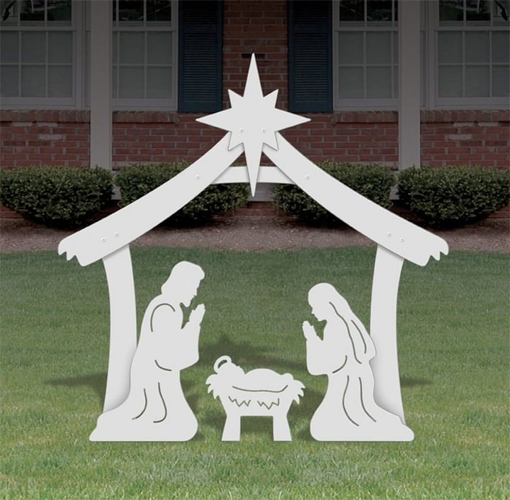 Outdoor Holy Family Nativity Display of Four Thick PVC Pieces with a Stable for Yards and Porches