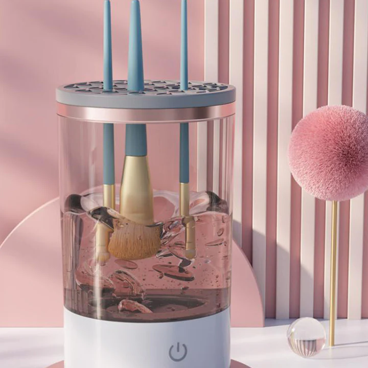 Electric Makeup Brush Cleaner with Spinning Action and Adjustable Holders