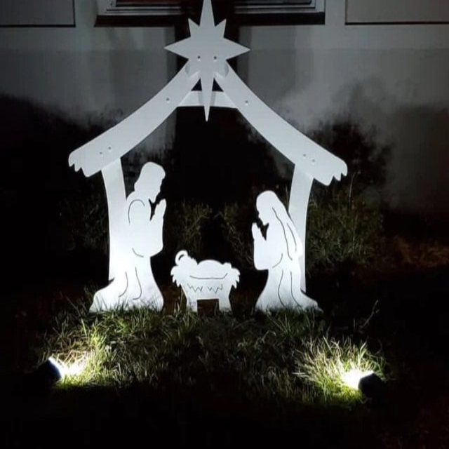 Outdoor Holy Family Nativity Display of Four Thick PVC Pieces with a Stable for Yards and Porches