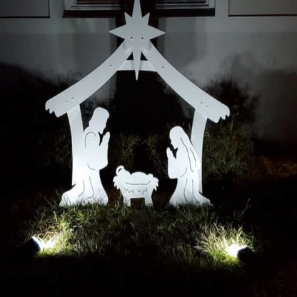 Outdoor Holy Family Nativity Display of Four Thick PVC Pieces with a Stable for Yards and Porches
