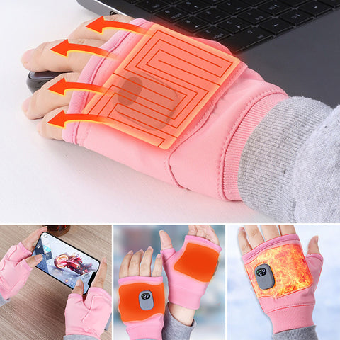 Fingerless Heated Gloves with Three Heat Levels and Rechargeable Battery in Pink Or Black