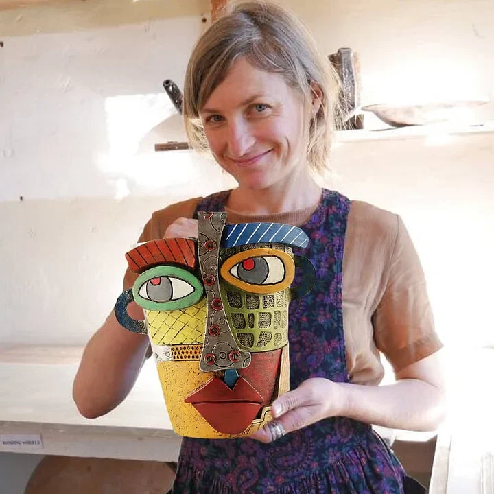 Abstract Face Resin Planter with Carry Handles