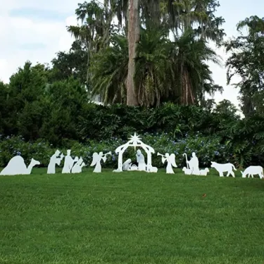 Outdoor Holy Family Nativity Display of Four Thick PVC Pieces with a Stable for Yards and Porches