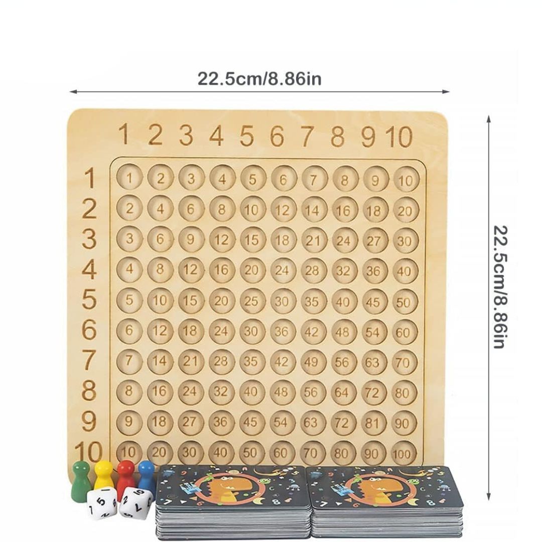 Wooden Board Game with Number Chips and Interactive Cards for Counting, Adding and Multiplying