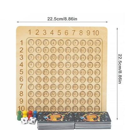 Wooden Board Game with Number Chips and Interactive Cards for Counting, Adding and Multiplying