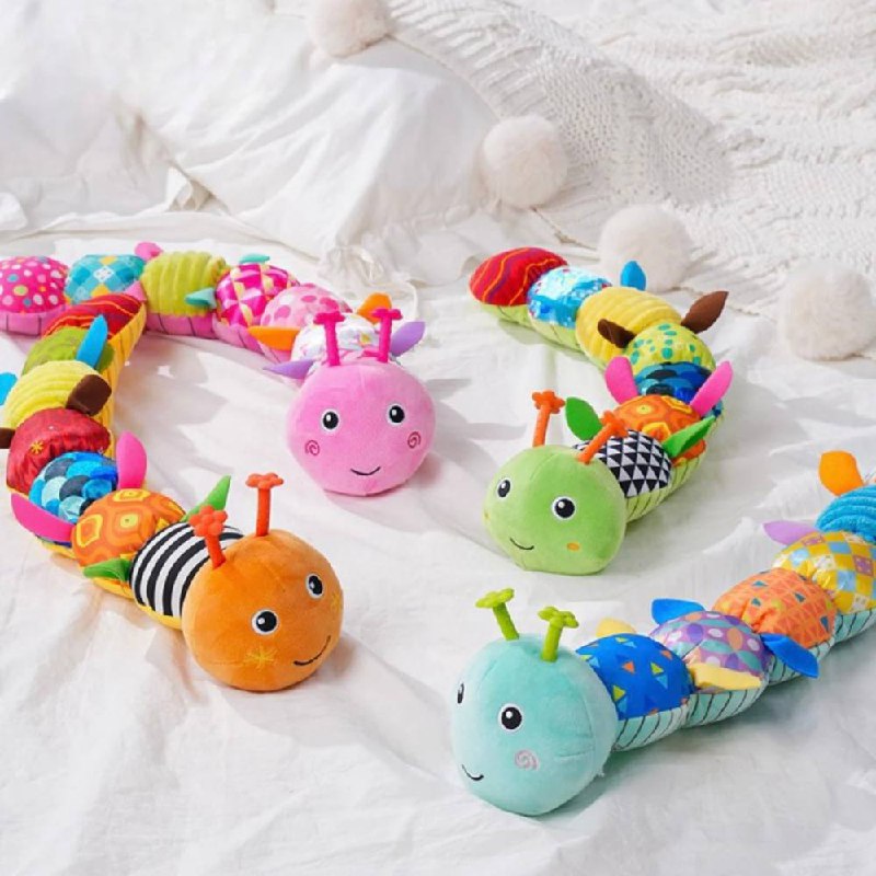 Plush Caterpillar with Musical Squeeze Segments and Bright Colors for Babies