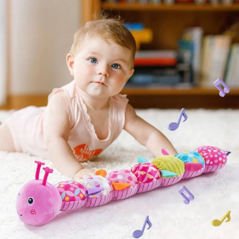 Plush Caterpillar with Musical Squeeze Segments and Bright Colors for Babies