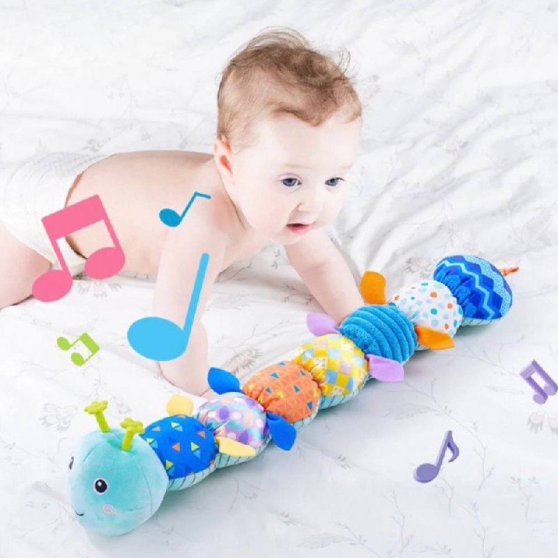 Plush Caterpillar with Musical Squeeze Segments and Bright Colors for Babies