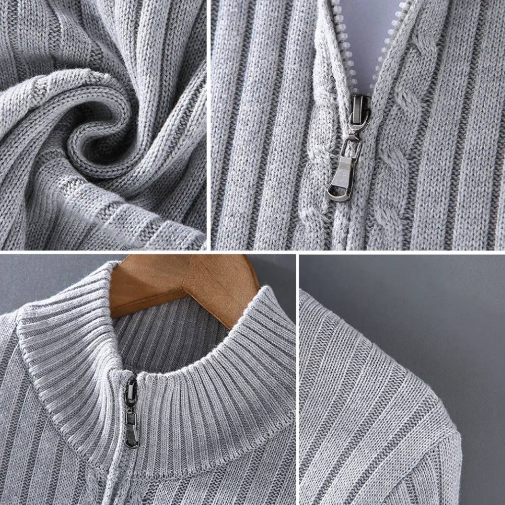 Mens Full Zip Cardigan with Stretch Knit Fabric and Ribbed Cuffs for Daily Wear