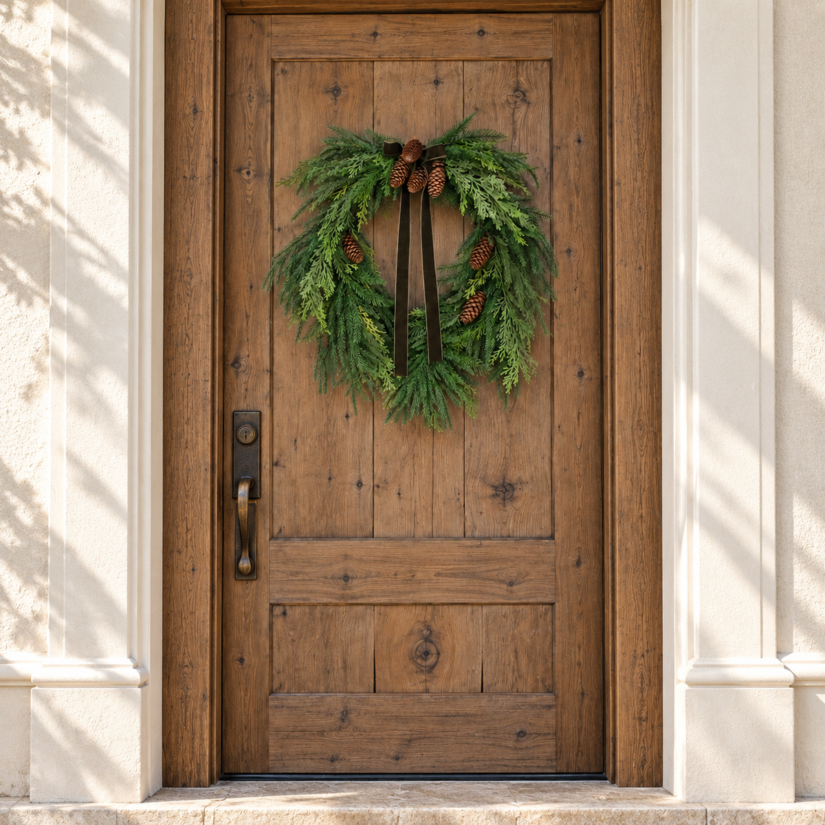 Heart Shaped Pine Wreath with Pinecone Accents and Hunter Green Ribbon, 24 Inches