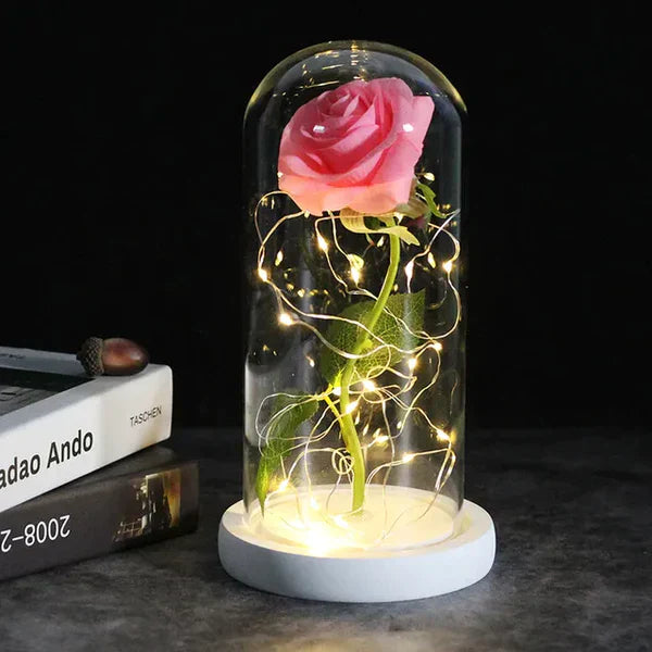 Preserved Rose with LED Dome Display and Battery Power