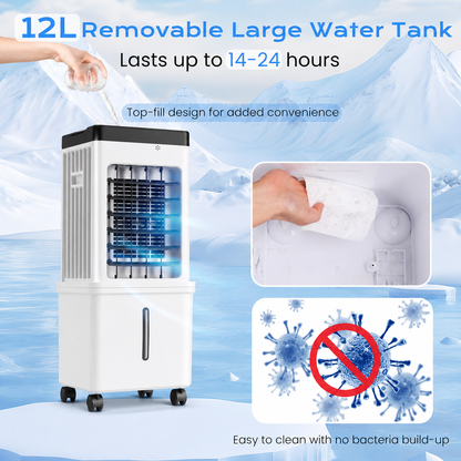 Portable Evaporative Air Cooler for Home, 12L Tank & Timer - Image 1