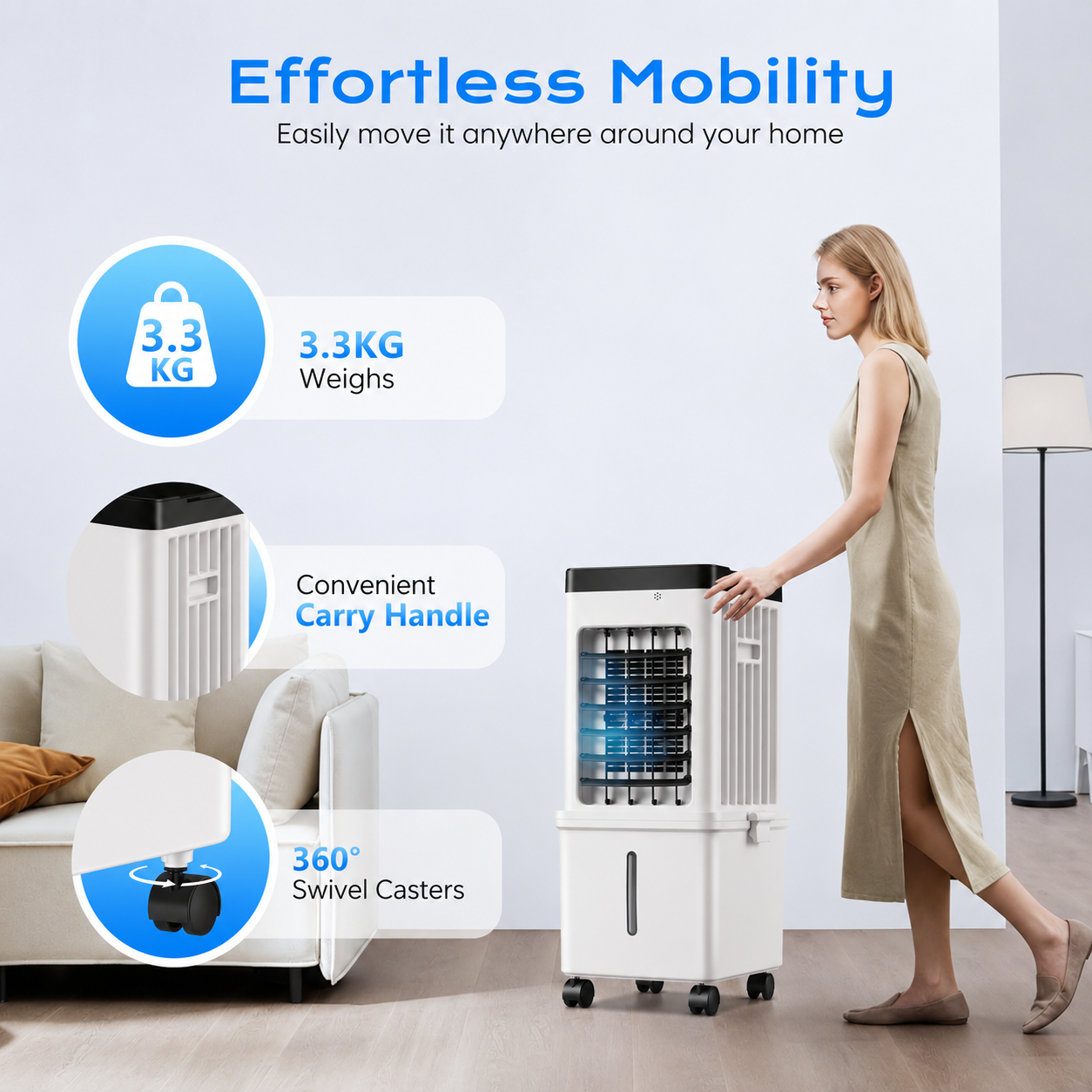 Portable Evaporative Air Cooler for Home, 12L Tank & Timer - Image 2