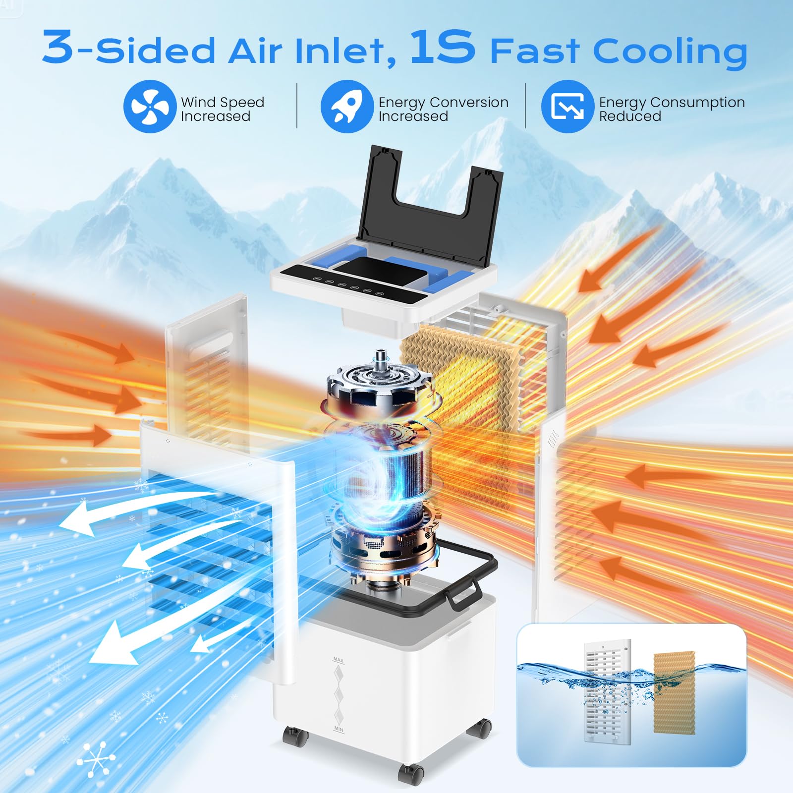 Portable Evaporative Air Cooler for Home, 12L Tank & Timer