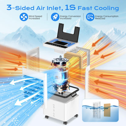 Portable Evaporative Air Cooler for Home, 12L Tank & Timer